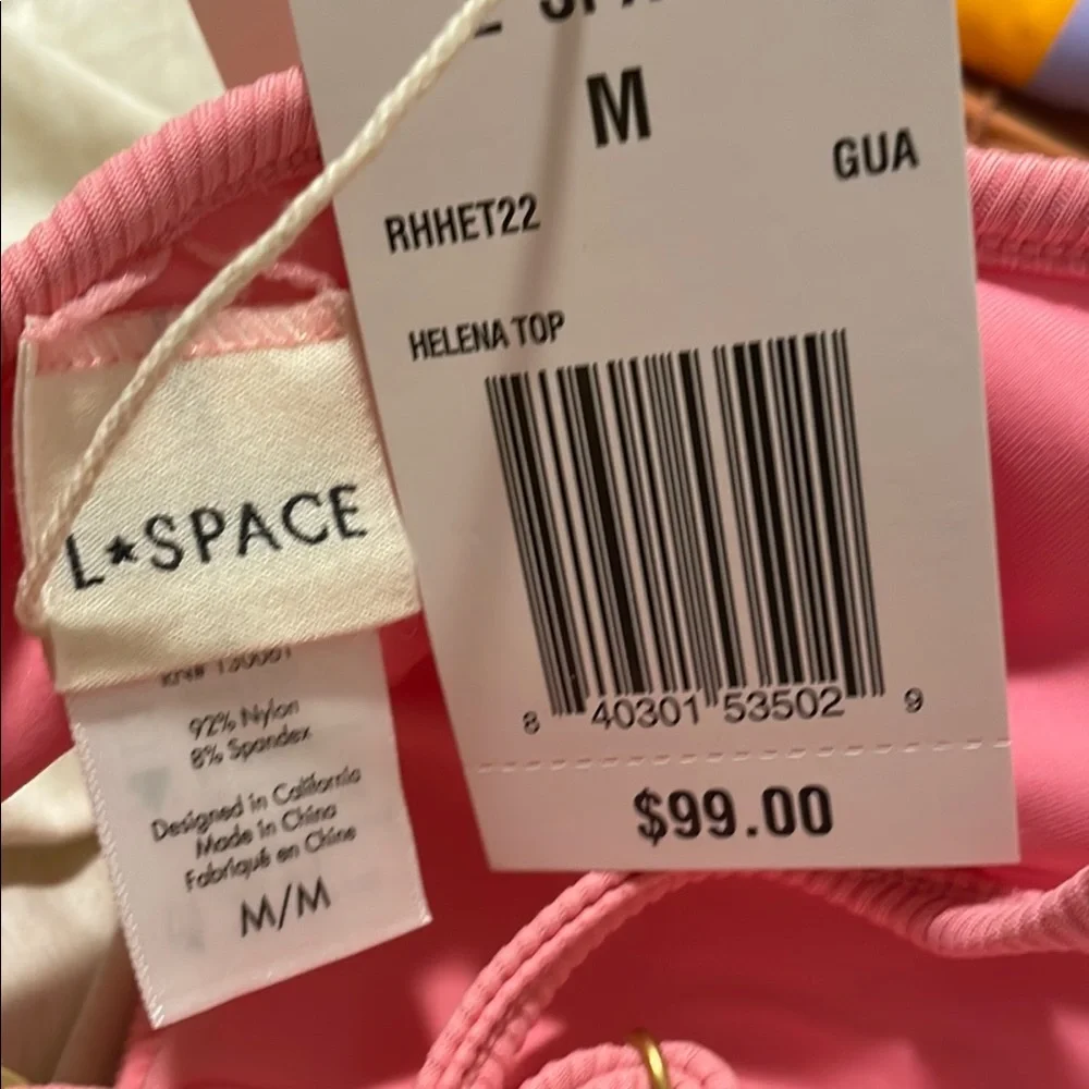 L*Space x Revolve Helena Bikini Ribbed Pink Triangle Adjustable Top M $99 NEW‎